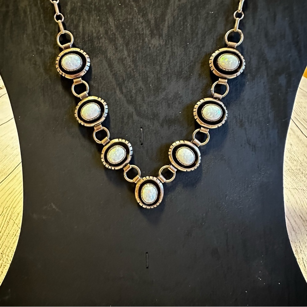Vintage Navajo Silver and White Opal Necklace and Earrings​​